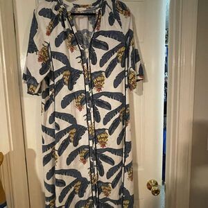 Desmond &Dempsey H&M linen blend calf length Tropical Button-Up Dress L Preppy